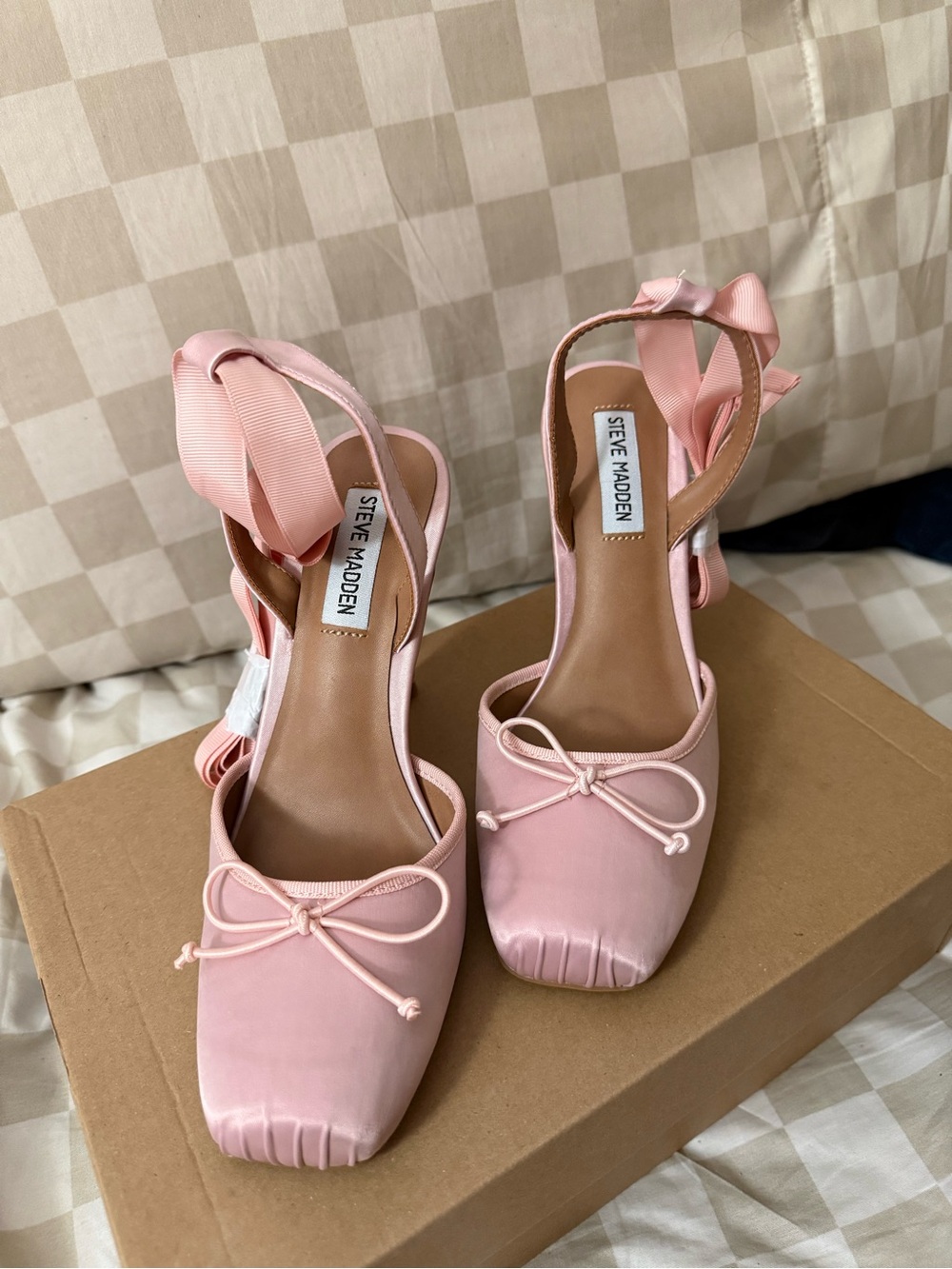 Steve Madden Pink Satin Bow Tie-Ankle Heels